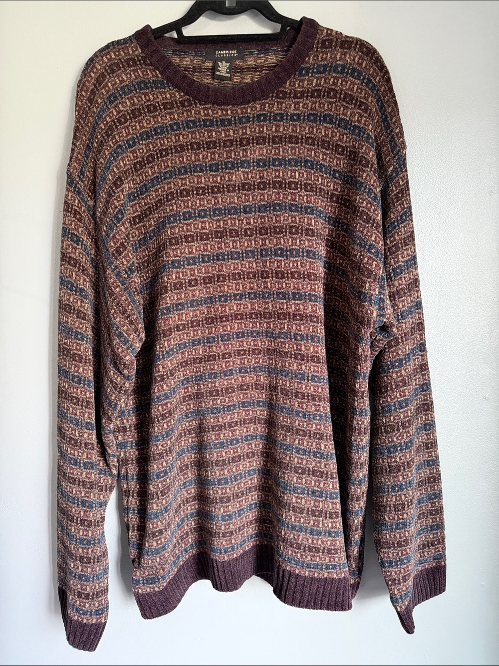 VTG 90s Cambridge Classics Geometric Knit Crewneck Eclectic Grandpa Sweater XL
